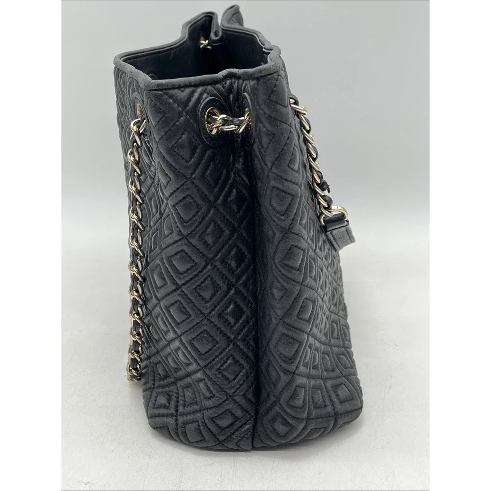 Tory Burch Marion Black‎ Quilted Leather Tote Bag Chain Strap Large